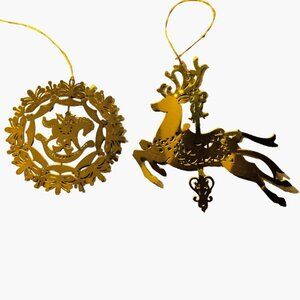 Brass Christmas Ornaments Reindeer Carousel Rocking Horse Wreath Filigree